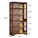 Tribesigns 6-Tier Bookcase, 70.8" Vintage Tall Bookcase,5-Shelf Mid-Century Display Rack Storage Shelves for Home Office, Living Room, Bedroom, Set of 2 Tribesigns