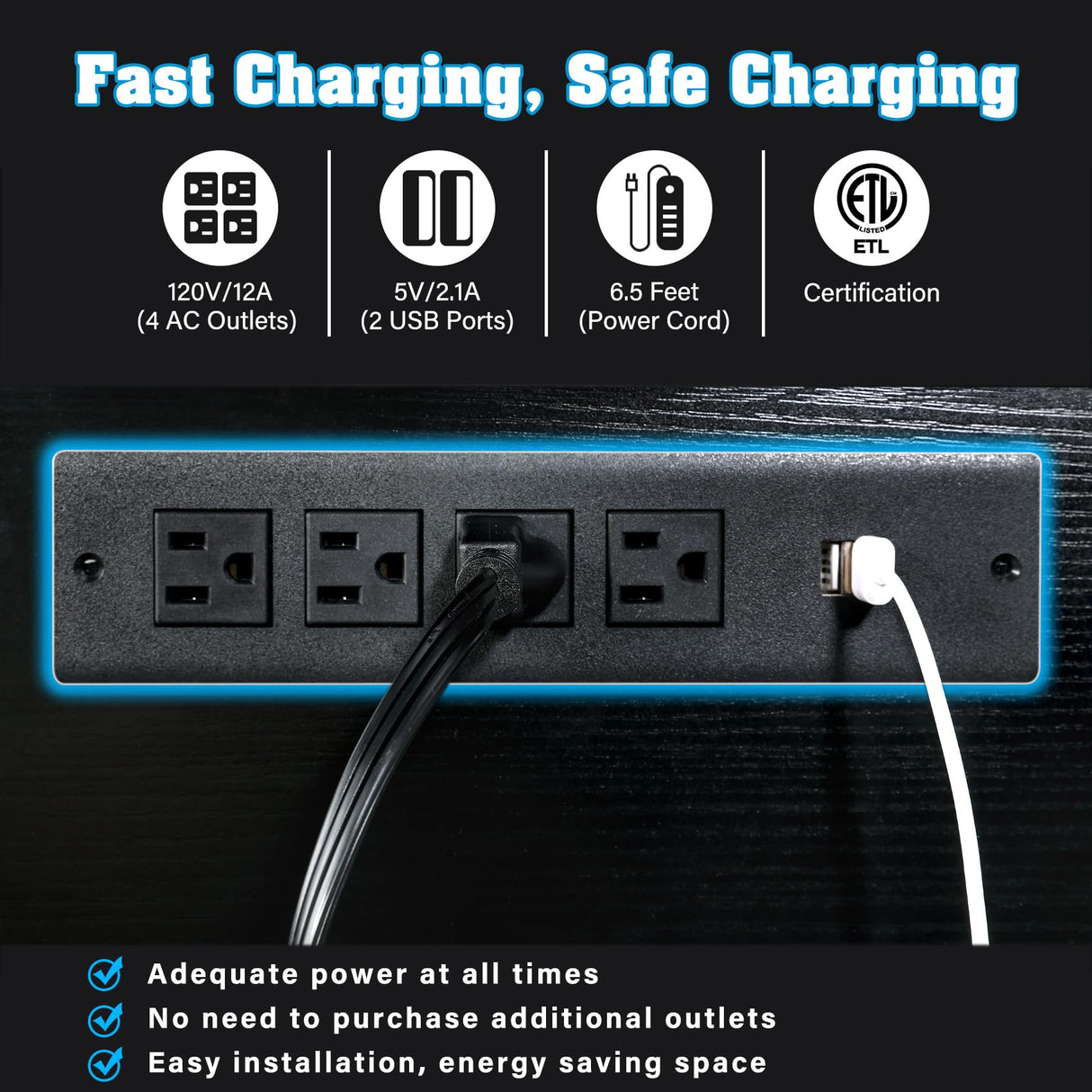 TC-HOMENY 55-75 Gallon Aquarium Stand with Charging Station, 1200lb Load Capacity, Metal Fish Tank Stand with Large Storage Cabinet and Cable Holes, 51" L x 19.5" W Tabletop, Fit for Living Room TC-HOMENY
