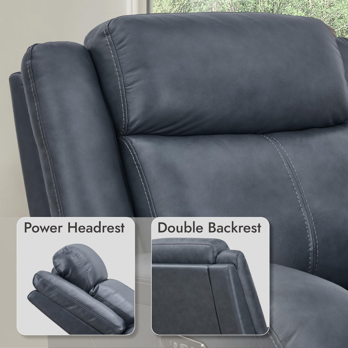 Watson & Whitely Oversized Genuine Leather Power Recliner Chairs for Big and Tall, Wall Hugger Recliner with Power Headrest & Charging Ports, Extra Large Reclining Chair for Living Room, Navy Blue Watson & Whitely
