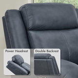Watson & Whitely Oversized Genuine Leather Power Recliner Chairs for Big and Tall, Wall Hugger Recliner with Power Headrest & Charging Ports, Extra Large Reclining Chair for Living Room, Navy Blue Watson & Whitely