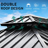 DWVO 10x12ft Hardtop Gazebo Double Roof with Nettings and Curtains, Heavy Duty Galvanized Steel Outdoor Vertical Stripes Roof for Patio, Backyard, Deck, Lawns, Grey DWVO