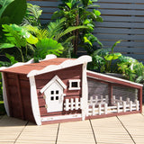 Tangkula 62 Inch Wooden Rabbit Hutch, Outdoor Chicken Coop with Asphalt Roof, Removable Tray, Running Ramp, Pet Bunny Cage House for Rabbits, Chicken and Small Animals, Indoor & Outdoor Use (Red) Tangkula