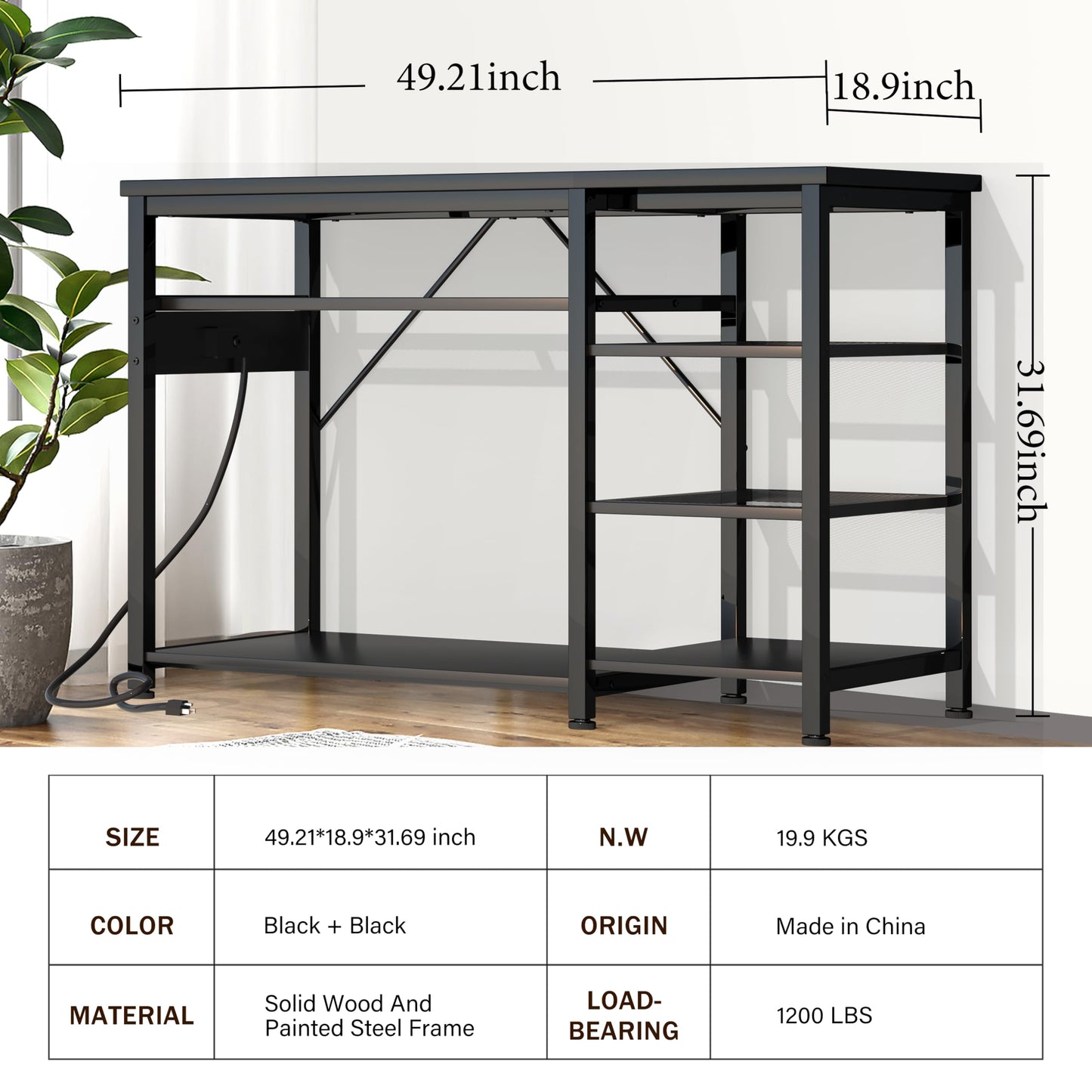 55-75 Gallon Fish Tank Stand: Heavy Duty Aquarium Stand with Power Outlets and Cabinet for Fish Tank Accessories Storage - Metal Frame, 1200LBS Capacity, Suitable for Fish & Reptile Terrariums