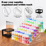YEXEXINM 2 Pcs Clear Paint Organizer With Paint Brush Holder,7 Layers Acrylic Paint Organizer,Paint Storage Rack,Craft Paint Organizer Rack,Miniature Paint Holder for Paint Storage YEXEXINM