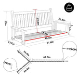 MUPATER Outdoor Patio Hanging Wooden Porch Swing 4FT with Chains, 2-Person Heavy Duty Swing Bench for Garden and Backyard, White MUPATER