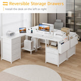 White L Shaped Desk with File Cabinet, 53 Inch Corner Office Desk with Storage Drawers Reversible, L-Shaped Computer Desks with Filling Drawer & Power Outlets for Home Office PC Work Study Wiriting DLisiting