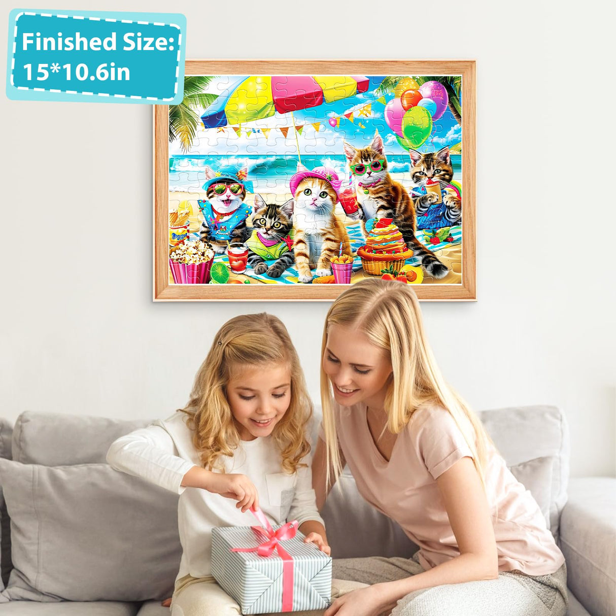 Puzzles for Kids Ages 4-8 6-8 8-10 Year Old and Seniors - Funny Cats Puzzle Beach Kitten Jigsaw Puzzles, 100 Piece Puzzle for Toddler Children Learning Educational Puzzles Toys for Boys and Girls Jeacirio