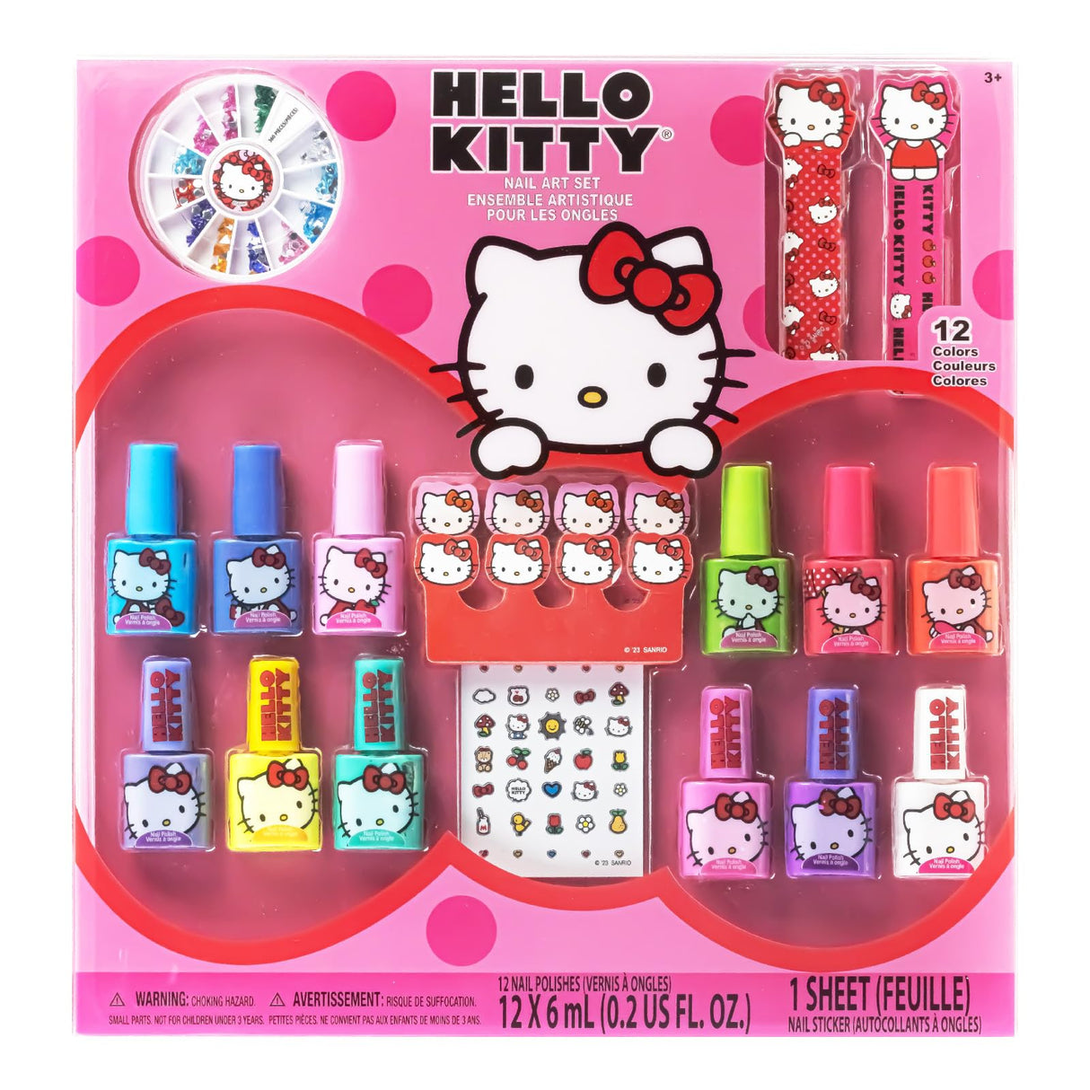 Hello Kitty Water-Based Nail Polish Set, Peel-Off Set with Glittery & Opaque Colors and Nail Accessories for Girls Kids, Perfect for Dress Up, Parties & Makeovers Ages 3+ by Townley Girl Townley Girl