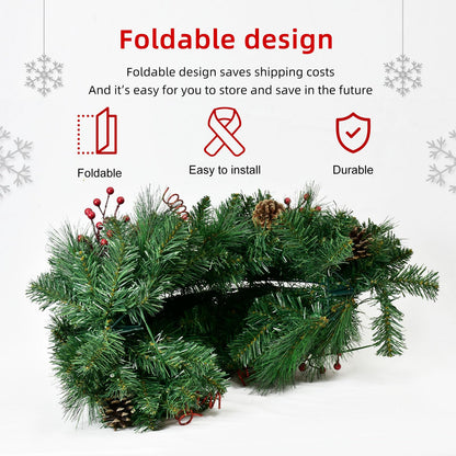 Christmas Wreaths for Front Door 24In - Artificial Christmas Wreath with 40 LEDs 9 Models Light, Timer, Hanger, Battery Operated Christmas Wreath for Mantel Wall Windows Xmas Decoration