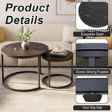 aboxoo Round Nesting Coffee Table Side Set of 2 End Tables for Living Room Bedroom Balcony,Black Faux Marble Wooden Table 23.6IN Accent Large Coffee Table with Steel Frame aboxoo