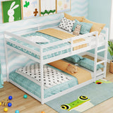 Giantex Full Over Full Bunk Bed, Solid Wood Kids Bunk Bed with Full-Length Guardrails, Integrated Ladder & Anti-Tippling Kits, Low Bunk Beds with Slats Support for Kids, Teens, White Giantex