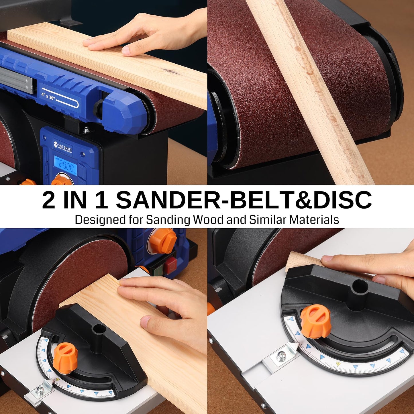 SainSmart Belt Sander & Disc Sander Combo with Adjustable Speed, Benchtop Sander with Full Copper Motor, 0-90° Belt & 0-45° Tillable Worktable, Dust Collection Port, Perfect for Woodworking P - WoodArtSupply