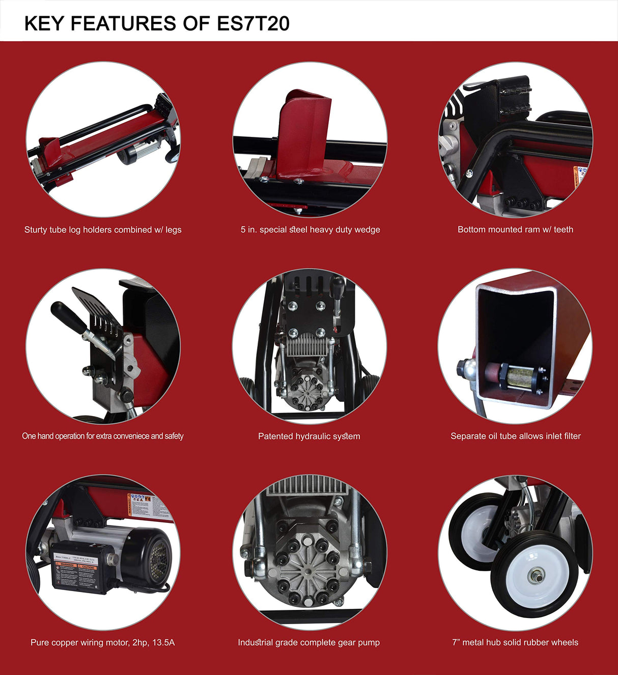 Boss Industrial ES7T20 Electric Log Splitter, 7-Ton Boss Industrial