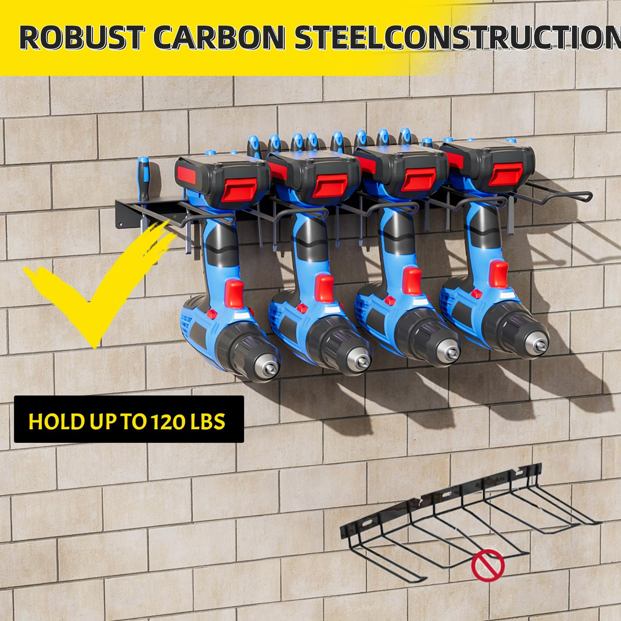 Power Tool Organizer Wall Mount with Charging Station, 4 Drill Holder + 16 screwdrivers, Heavy Duty Storage Utility Racks, Supports 100 lbs,for Garage and Workbench (16 Inch Holder Basic Version) TIMSATIO