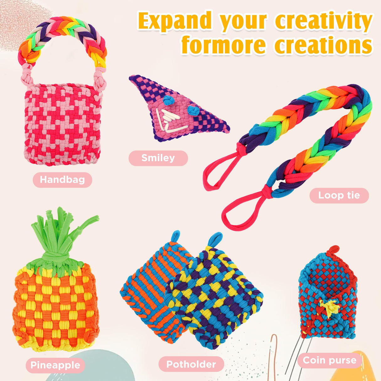 Weaving Loom Kit for Kids Ages 8-12, DIY Arts and Crafts Loom Knitting Projects Set, Ideas Birthday Gifts for Girls Toys, Crochet Kit for Beginners Potholder Tools Creative Supplies With Elastic Cord QXHOL