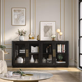 NEWOWNDS Buffet Cabinet with Storage,63" Large Sideboard Buffet Cabinet,Modern Sideboard Kitchen Cabinet with 4 Transparent Glass Doors,Credenza Coffee Bar Cabinet Buffet Table for Kitchen,Black NEWOWNDS