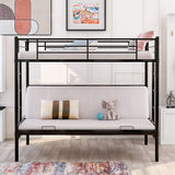 Twin Over Futon/Full Bunk Bed, Bed Frame with Sturdy Steel Frame, Convertible Metal Bunk Bed Couch and Bed with Guard Rail Ladder for Kids Adults Teens,Black Anwick