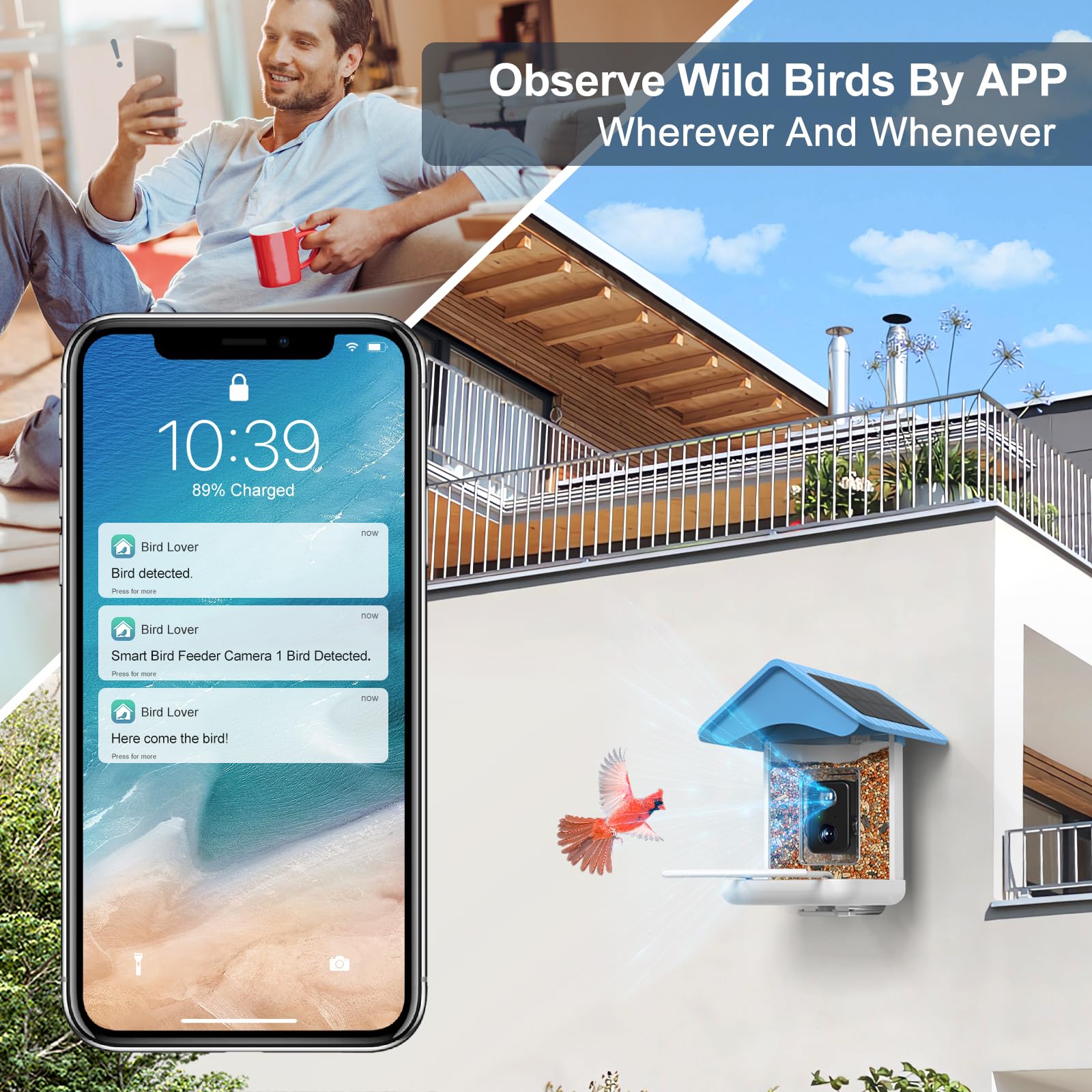 BROAIMX Smart Bird Feeder Camera, Free AI Forever, 1080P HD Camera Auto Capture Bird Videos & 2 Pcs Solar Panel, App Notify When Birds Detected, 64G - WoodArtSupply