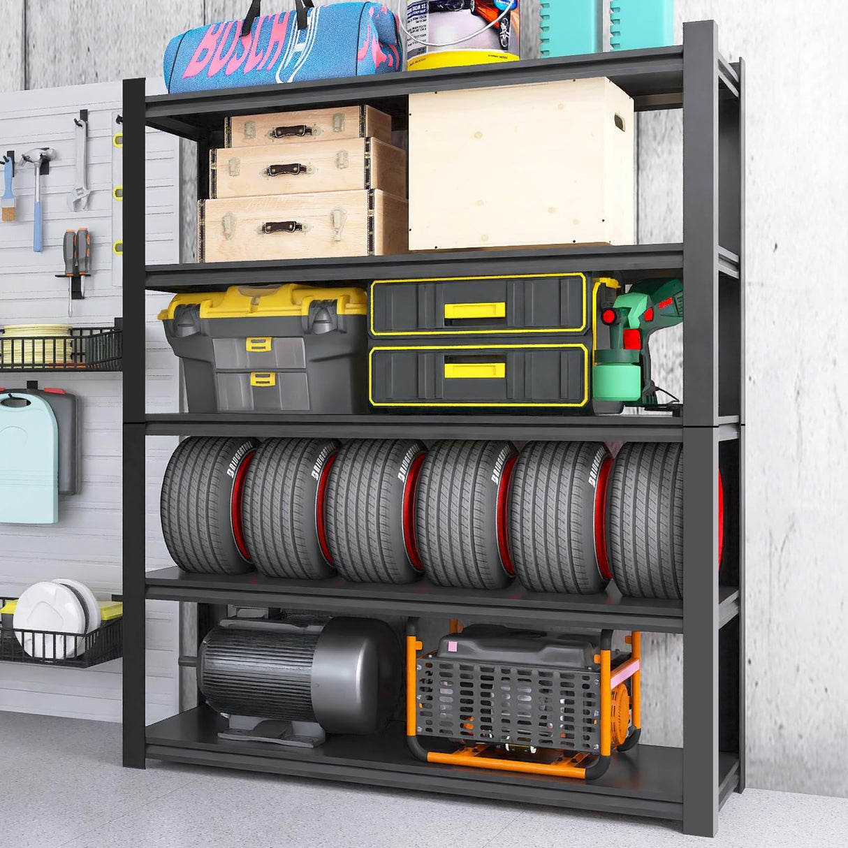 FATIGOS Heavy Duty Garage Shelving, 84'' H Metal Shelving, 3500LBS Storage Shelves 5 Tier Adjustable Heavy Duty Shelving Unit for Warehouse, Garage, Basement, 24" D x 47" W x 84" H FATIGOS