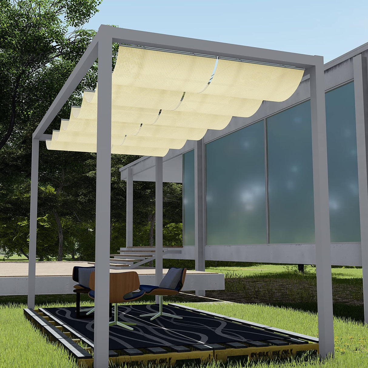 E&K Sunrise 3'Wx12'L Pergola Shade Cover Retractable Canopy Awning Outdoor Wave Sun Shade for Patio Garden Backyard Deck Trellis (Beige) E&K