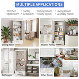 CARPETNAL 72" Tall Farmhouse Kitchen Pantry with Adjustable Shelves, Large Wood Storage Cabinet with Drawer & 2 Barn Doors, Freestanding Storage for Dining Room, Bathroom, Living Room, White, Set of 2 CARPETNAL