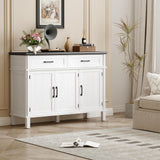 48 Inches Buffet Cabinet with Storage, Farmhouse Sideboard Buffet w/2 Drawers and 3 Doors, Wood Coffee Bar Cabinet with Adjustable Shelves, Sideboard Storage for Kitchen, Living Room, Off White&Black ONBRILL