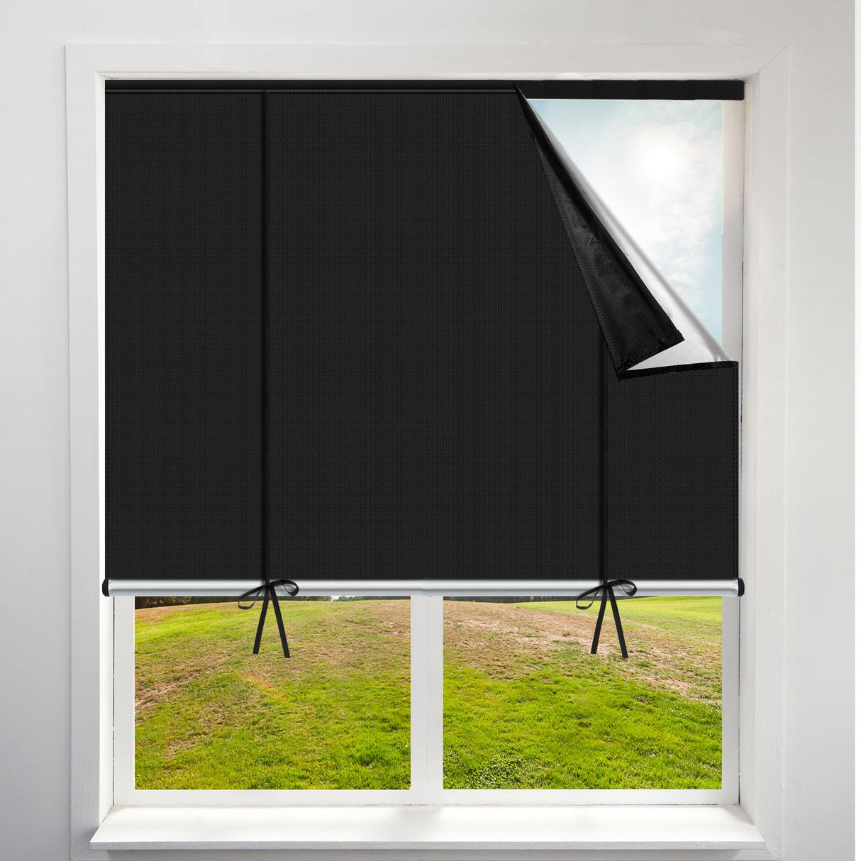 Blackout Roller Shades for Window Adjustable Blackout Blinds with Ties Self Adhesive, UV Protection, Privacy Window Shades Portable No Tools No Drill Blinds for Room Office RV Travel(36''w X 72''h) Fanfanwin