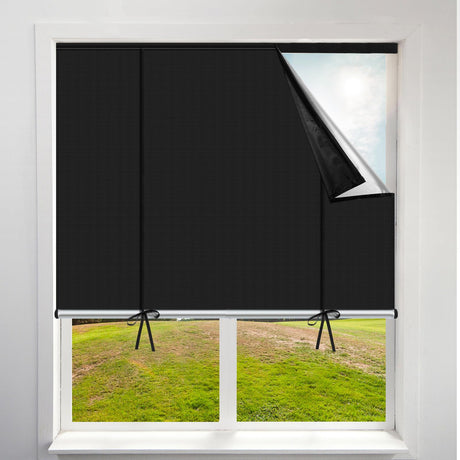 Blackout Roller Shades for Window Adjustable Blackout Blinds with Ties Self Adhesive, UV Protection, Privacy Window Shades Portable No Tools No Drill Blinds for Room Office RV Travel(36''w X 72''h) Fanfanwin