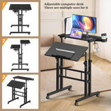 Enayplon Small Standing Desk with Wheels, Mobile Stand Up Desk, Portable Standing Table on Wheels for Walking Pad, Rolling Computer Desk Adjustable Height, Tall Table Enayplon