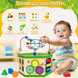 Wooden Activity Cube for 1 Year old, 12-18 Month Boys & Girls, 7-in-1 STEM Montessori Early Developmental Learning Toys for Kids Aged 1-2, Ideal 1st Birthday Gift Toys for Baby, Toddlers (Green) Duchong