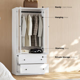 VOWNER 20“D Armoire Wardrobe Closet with Fluted Glass, 71" H Clothing Storage Cabinet with Hanging Rod, 4 Soft-Close Doors Wooden Wardrobe Cabinet for Bedroom, Large Capacity Storage White (AAC) VOWNER