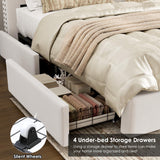 King Size Bed Frame 55" Tall Headboard with Gorgeous Button Tufted and Nail, Velvet Fabric Upholstered Bed Frame includes 4 Under-bed Storage Drawers, Wooden Slats, Noise-Free, Easy Assembly, Beige Keyluv