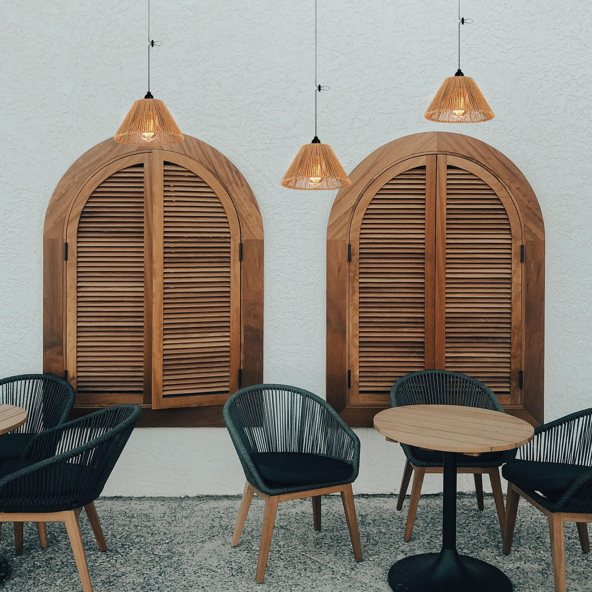 Battery Operated Pendant Light Outdoor Chandelier for Gazebo Hanging Lamp with LED Bulbs Rattan Shade Lantern for Porch Patio Backyard Bedroom Kitchen Decor Powered by 4*AA Batteries EcoGehen