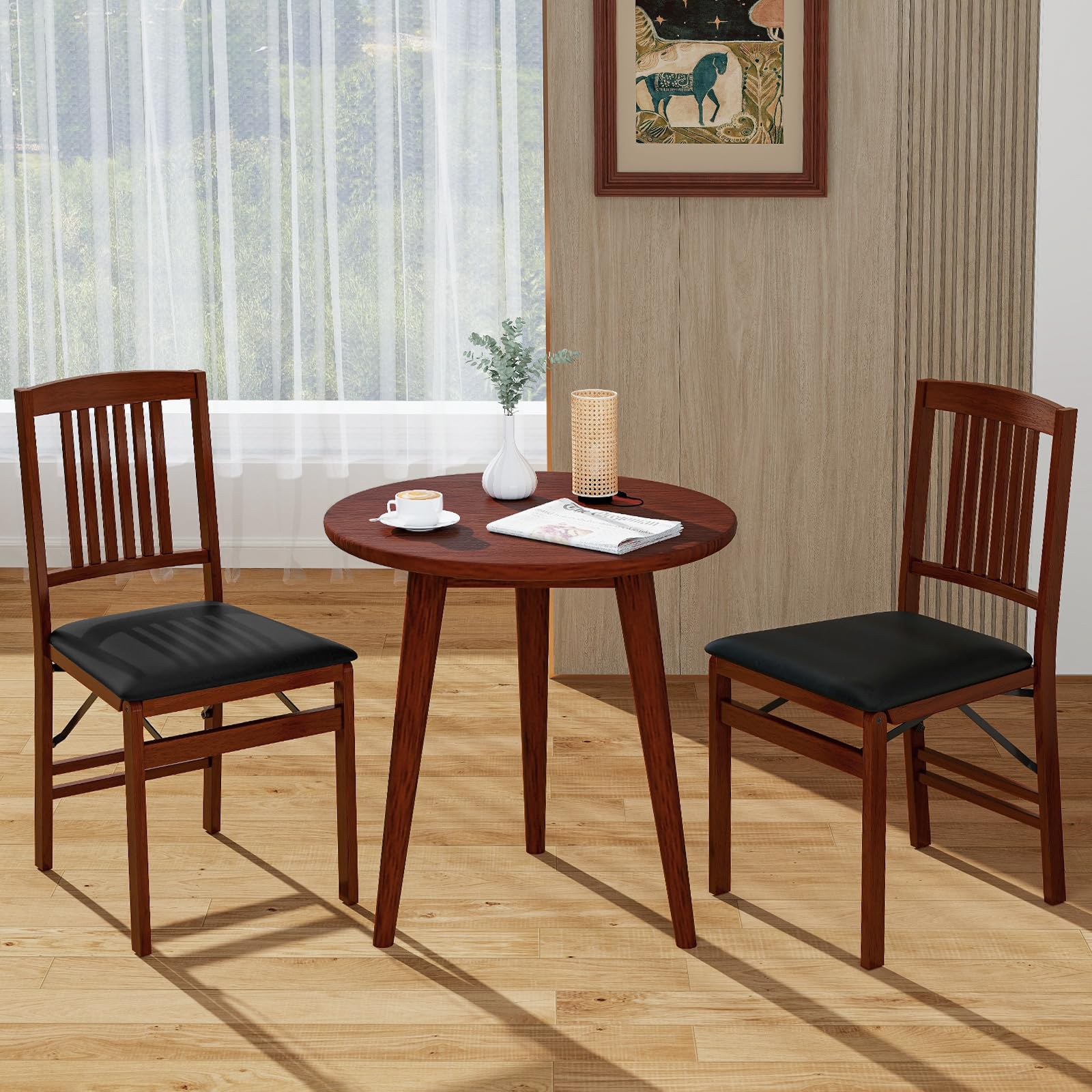 Giantex Folding Dining Chairs Set of 4, Solid Wood Frame, Foldable Wood Kitchen Chairs with Padded Seat, Max Load 400 Lbs, No Assembly, Armless Side Chairs for Apartment Dining Room, Brown &  - WoodArtSupply