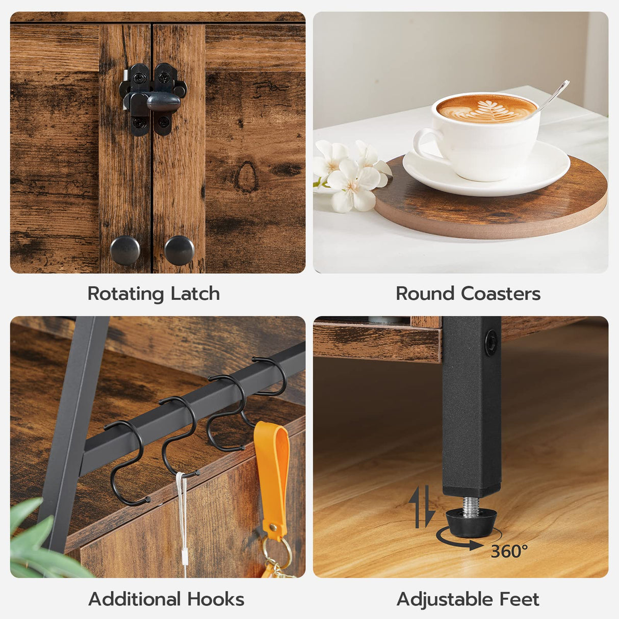 HOOBRO Litter Box Enclosure with 2 Storage Shelves, Indoor Tall Cat Litter Box Furniture Hidden with Charging Station with Cat House and Plush Mat, Rustic Brown and Black BF70UMW01 HOOBRO