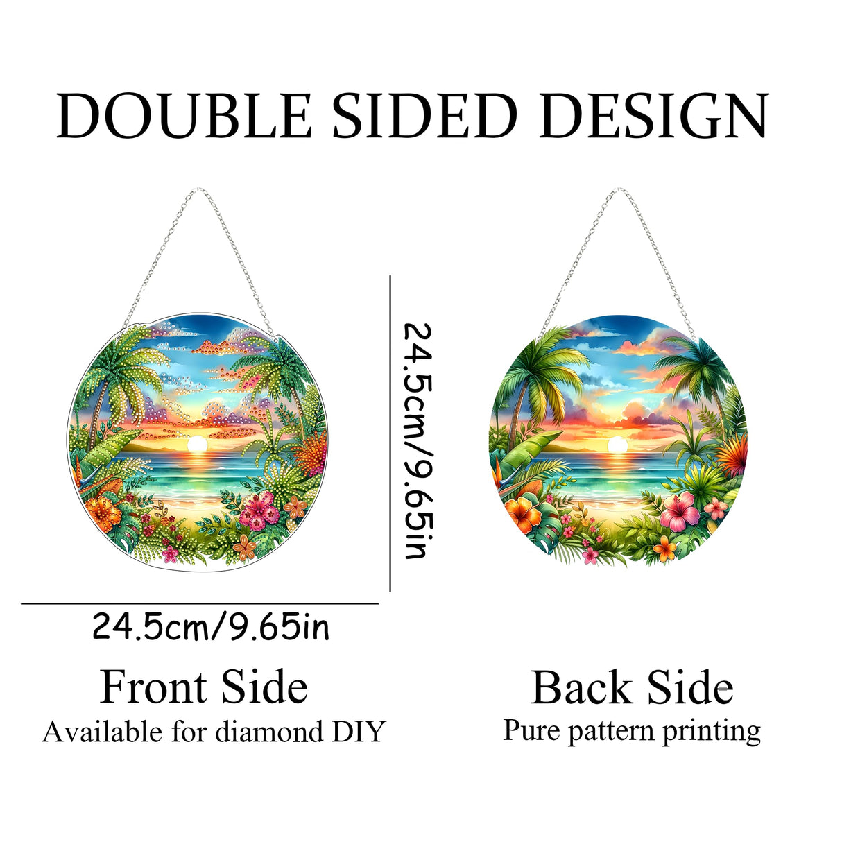 JJFox Diamond Art Hanging Kit for Adult,Special Shaped Rhinestone,Double Sided DIY Acrylic 5D Diamond Art Painting Window Pendants Home Garden Wall Hanging Kits Hanging Ornament (Summer Beach) JJFox