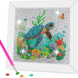 5D Sea Turtle Diamond Painting Kits for Kids Beginners with Wooden Frame,Full Round Drill Cute Turtle Diamond Art Kits for Children Girls Boys Ages 8-12,DIY Kid Big Gem Art,Home Wall Decor 6x6 Inch CHWGLFGG