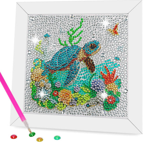 5D Sea Turtle Diamond Painting Kits for Kids Beginners with Wooden Frame,Full Round Drill Cute Turtle Diamond Art Kits for Children Girls Boys Ages 8-12,DIY Kid Big Gem Art,Home Wall Decor 6x6 Inch CHWGLFGG