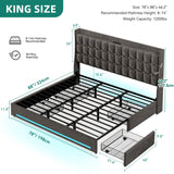 YITAHOME King Size Bed Frame with 4 Drawers and RGB LED Lights, Velvet Upholstered Platform Bed with Charging Station and Storage Headboard, No Box Spring Needed, Easy Assembly, Noise-Free, Grey YITAHOME