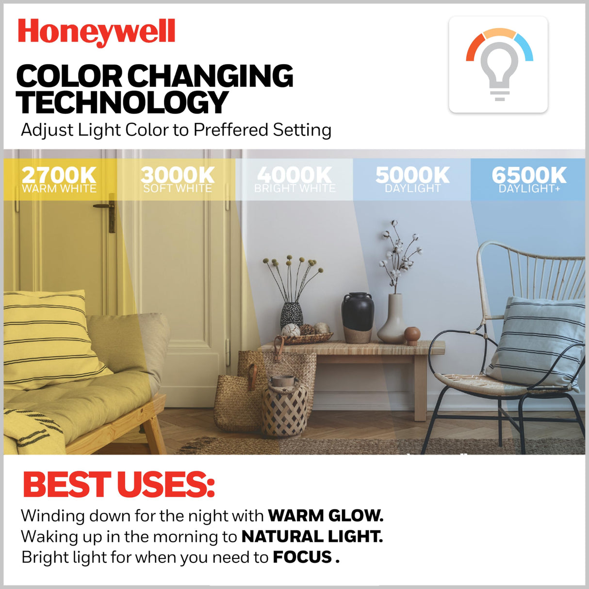 Honeywell Ceiling Fans Berryhill, 48 Inch Ceiling Fan with Color Changing LED Light, Pull Chain, Dual Mounting Options, 3 Dual Finish Blades, Reversible Airflow - 51857-01 (Brushed Nickel) Honeywell Ceiling Fans