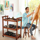VISWIN 37" H Art Cart Storage Organizer 3-Tier, Solid Beech Wood Rolling Utility Cart with Caster Wheels, Multifunctional Art Supplies Craft Cart Organizer, Trolley for Studio, Classroom, Kitchen VISWIN