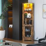 Hyomdeck 67-Inch Tall LED Corner Shelf with Charging Station - 5-Tier Rustic Brown Bookcase for Living Room, Kitchen, or Home Office Hyomdeck