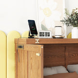 KEIKI Full Murphy Bed Cabinet with Storage Drawer and Charging Station, USB Port, Solid Pine Murphy Bedframe for Home Office, Studio or Guest Room,Walnut KEIKI