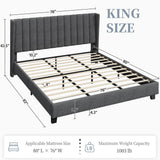 Yaheetech Dark Gray Upholstered King Bed Frame with Wing Design and Wooden Slat Support Yaheetech