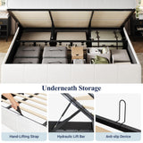 Allewie King Size Velvet Lift Up Storage Bed Frame, Vertical Channel Tufted Headboard, Hydrualic Underneath Storage, Upholstered Platform Bed, Wooden Slats Support, No Box Spring Needed, White Allewie