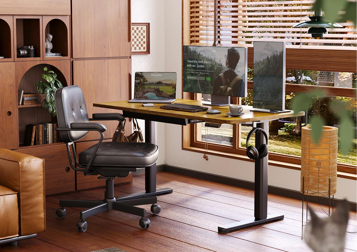 Claiks Standing Desk with Drawers, Stand Up Electric Standing Desk Adjustable Height, Sit Stand Desk Computer Workstation, 55 Inch, Rustic Brown Claiks