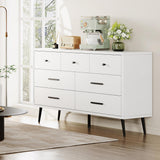 DWVO White 7 Drawer Dresser, 47" W Large Double Dresser Chest of Drawers, Modern Wood Storage Dresser Organizer with Black Metal Handles & Anti-Tipping Device for Hallway, Entryway DWVO