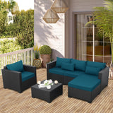 Rattaner 4 PCS Patio Furniture Set Outdoor Sectional Wicker Patio Furniture Patio Couch with Chair and Outdoor Storage Table All-Weather Non-Slip Cushions Waterproof Covers, Peacock Blue Rattaner