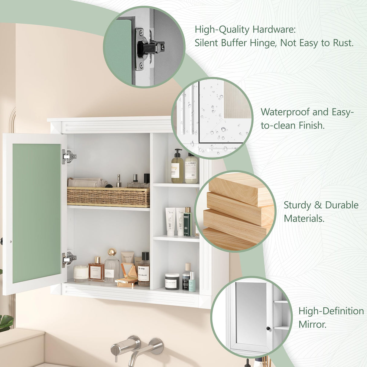 Merax Bathroom Medicine Cabinet with Mirror Door & Adjustable Shelves, 30" x 28" Wall Mounted Storage Cabinet Over The Toilet Merax