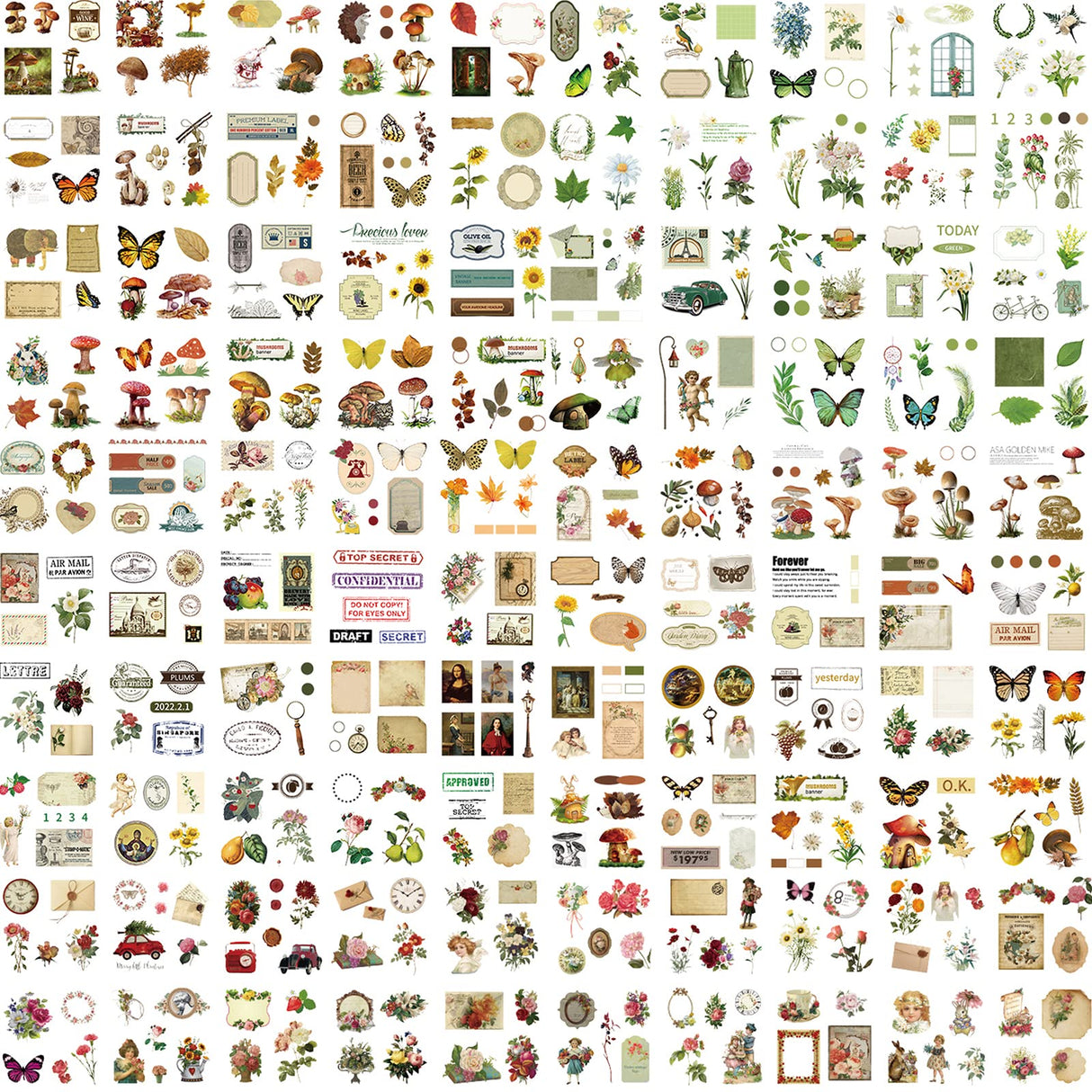 510PCS Plants Floral Scrapbook Stickers Kit Vintage Flowers Butterfly Mushroom Fall Maple Leaves Transparent Waterproof Stickers Set for Scrapbooking Supplies Aesthetic Junk JournalCraft DAPUTOU